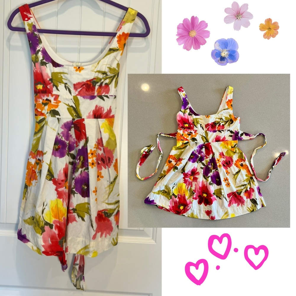 Floral Mini Dress Zip up Tie Back Sz 5/6 Cotton